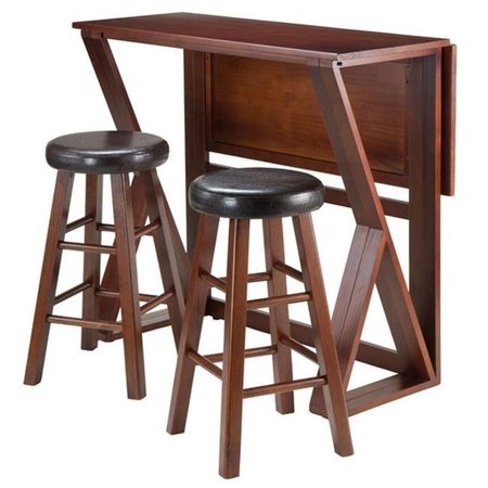 WINSOME Winsome 94302 36.22 x 39.37 x 31.5 in. Harrington Drop Leaf High Table with 2-24 in. Cushion Round Seat Stools; Antique Walnut - 3 Piece 94302